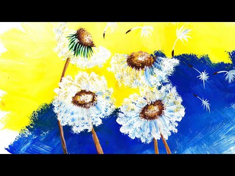 Видео: Как легко нарисовать красивые одуванчики, гуашью. Рисуем пейзаж красками, поэтапно. Цветы гуашью.