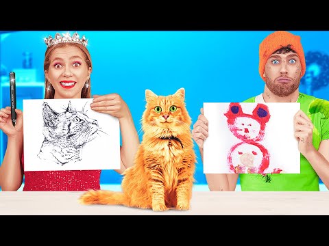 Видео: Бедный против богатого: соревнование в рисовании | Как нарисовать портрет кота! От 123 GO!