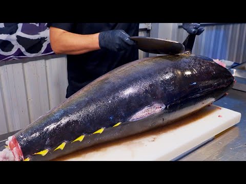 Видео: Самый острый нож для тунца! Превосходное умение нарезать желтоперого тунца, роскошные сашими