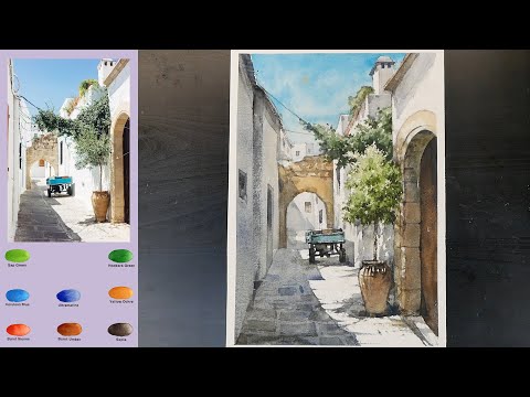 Видео: Пейзаж Акварелью-Деревенская дорога(скорость 2X, представление названия цвета, акварельный материал)