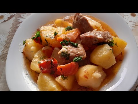 Видео: "Печеня По-Карпатськи")))жарке з м'ясом ,картоплею та овочами))ситний обід , або вечеря)))