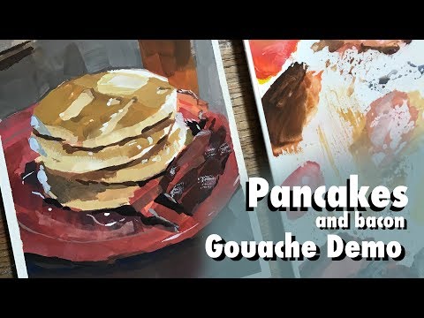 Видео: Демонстрация эскиза гуашью «Блины с беконом на завтрак»
