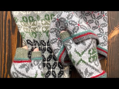 Видео: Жаккардовые митенки в технике «жаккард без протяжек с двух рук». Фильм 9