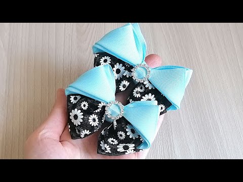 Видео: Репсовая лента + органза / Очень красивые бантики из лент 4 см