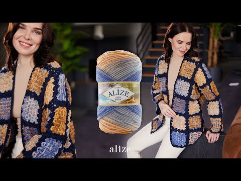 Видео: Кардиган с мотивом цепной вышивки Alize Burcum Batik