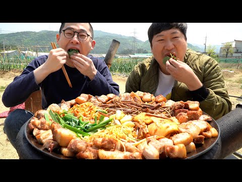 Видео: Самгёпсал и овощи с гостевым шоу "Гарма" - кулинарное шоу Мукбанга.