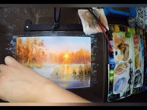 Видео: Осенний пейзаж акварелью #watercolor #акварель #painting #watercolorpainting #осеннийпейзаж