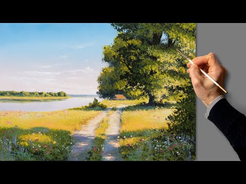 Видео: ❤️ Летний пейзаж. Живопись акрилом. Рисования. Искусство. Картина. Хобби.