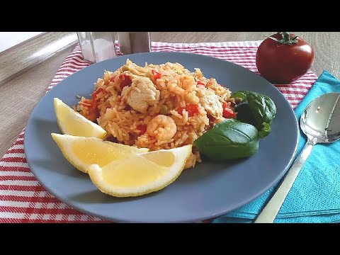 Видео: Испанская паэлья с курицей и креветками.