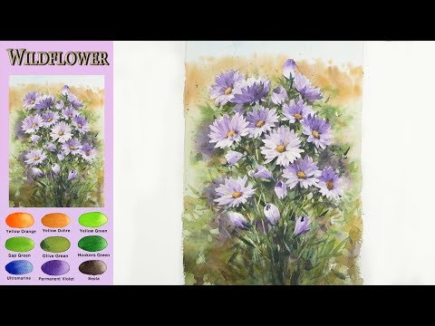 Видео: Акварельный пейзаж - Wildflower (Masking work, Arches rough) NAMIL ART