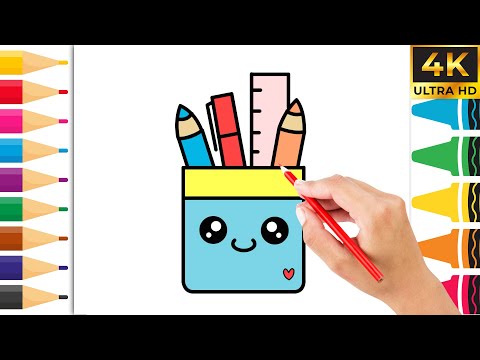 Видео: Как нарисовать милую подставку для ручек 🖊️✨ | Простые кавайные рисунки и раскраски для детей