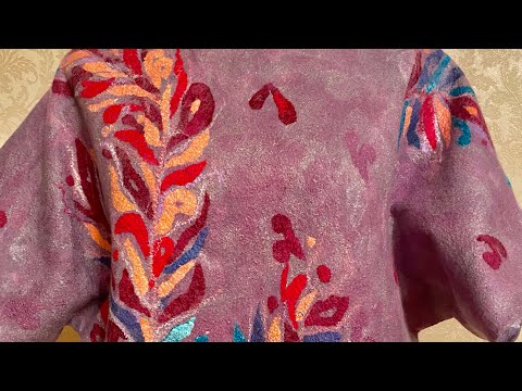 Видео: Как свалять джемпер из шерсти на шелке. Нарезной рисунок из вискозной бумаги