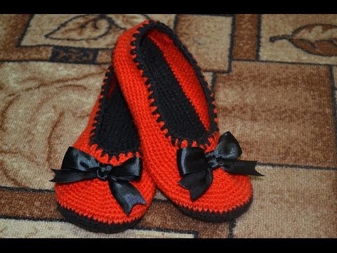 Видео: Тапочки - балетки крючком (Slippers - crochet ballet flats)