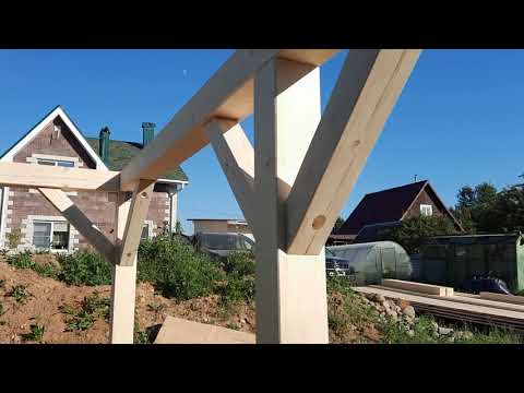 Видео: УКОСЫ - жёсткость и надёжность навеса, беседки (день 4): врезаем укосы и крепим.