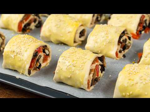Видео: Попробуйте один раз, и вы влюбитесь! Слоёные рулетики — быстрая закуска для всех