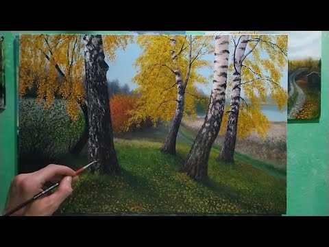 Видео: Как нарисовать кору и листья дерева березы маслом|пишем маслом кору|часть 2