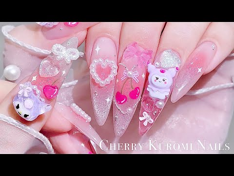 Видео: sub) Ногти с милой вишней Куроми!🍒🎀/🇰🇷Корейские ногти / Нейл-арт / ASMR