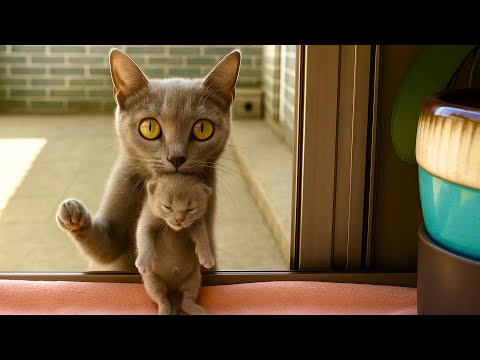 Видео: Шок! Кошка-мама залезла в окно с котёнком — и дальше было неожиданно 🐱❤️🥰