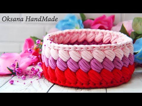 Видео: Корзина крючком из трикотажной пряжи. Basket crochet