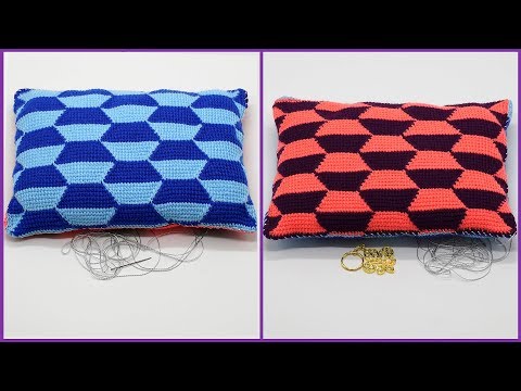 Видео: Вязание подушки крючком геометрическим узором. Мастер класс вязания. Часть 1.