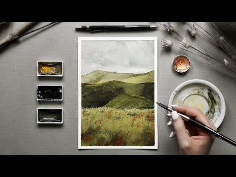 Видео: Простая акварель «Унылые поля» ★ Урок акварели для начинающих