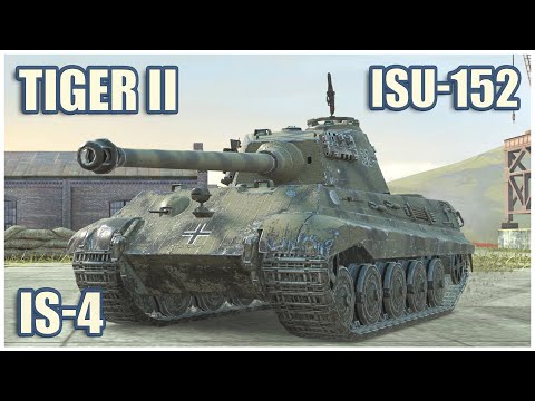 Видео: Tiger II, ИСУ-152 & ИС-4 • WoT Blitz Gameplay