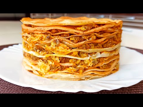 Видео: Блинный ТОРТ с фаршем! Такого вы точно еще не готовили!