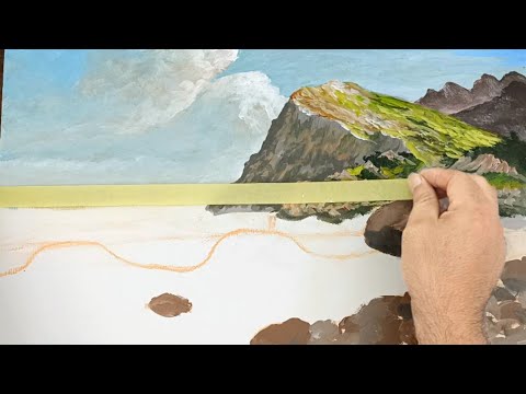 Видео: С переводом/Акриловые краски - Как нарисовать морской пейзаж/пейзаж для начинающих