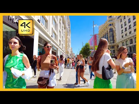 Видео: [4kspain] Прогулка по улице летним днем, Мадрид гран виа пешком,Лучшее место для посещения в Испании