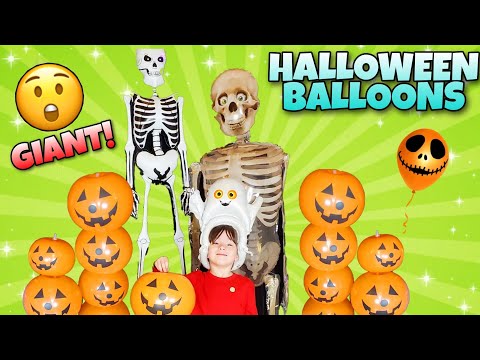 Видео: Гигантский воздушный шар-скелет и светодиодные шары в виде тыквы на Хэллоуин, надуваемые гелием