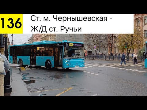 Видео: Автобус 136. Ст. м. Чернышевская - Ж/Д ст. Ручьи