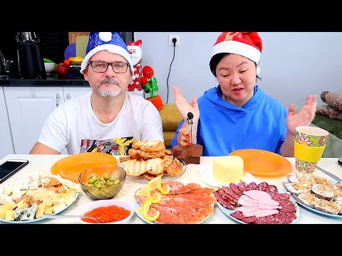 Видео: МУКБАНГ СОЛЕНАЯ КРАСНАЯ РЫБА, ЯЗЫК, Ассорти колбасное, сырная тарелка, оливки и икра