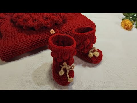 Видео: пинетки вязаные спицами узор малина