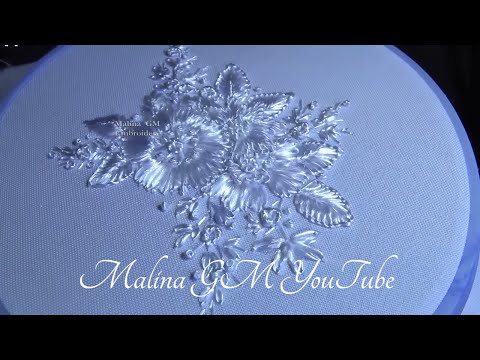 Видео: Белая Вышивка. Белые шелковые цветы на тонкой ткани