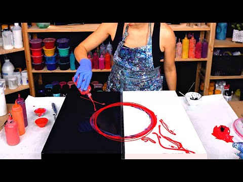 Видео: Черно-белый ~ Цветная акриловая заливка | Яркая и смелая жидкая живопись | Абстрактное искусство