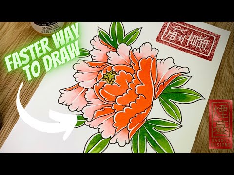 Видео: Как нарисовать татуировку пиона — более быстрый способ нарисовать пионы