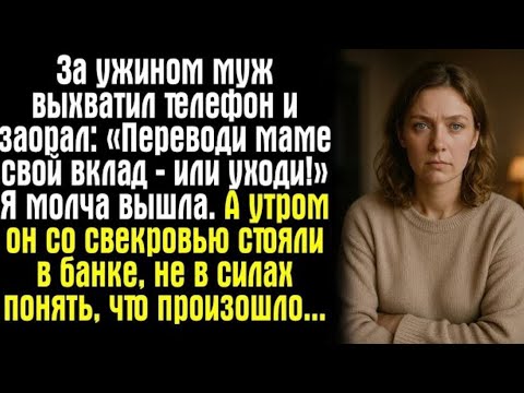 Видео: За ужином муж заорал: «Переводи маме вклад или уходи!» Я молча встала из-за стола.