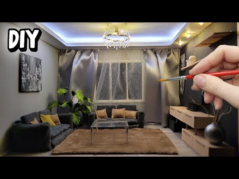 Видео: Румбокс / Миниатюрная комната в современном стиле / DIY