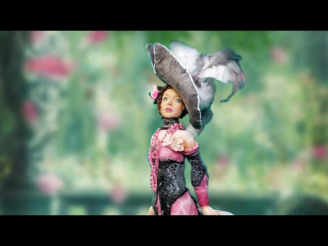 Видео: Дама в шляпке на подставке. Ватная игрушка.