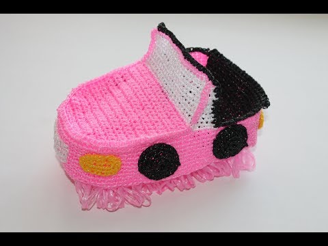 Видео: Машинка - мочалка крючком. Часть 2 (решетка, фары, колеса, руль, сиденье, сборка).