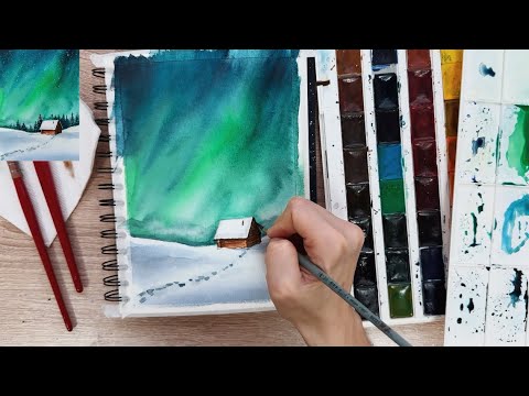 Видео: ✨ Рисуем северное сияние акварелью | простой пошаговый мк для начинающих | МАСТЕР-КЛАСС акварель