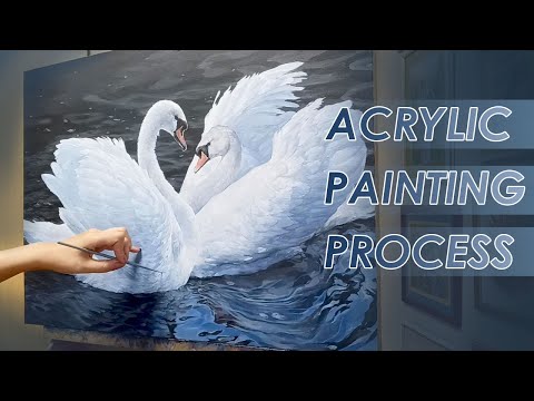 Видео: ACRYLIC PAINTING PROCESS // Процесс написания картины "Лебеди" // художник Наталья Резанова