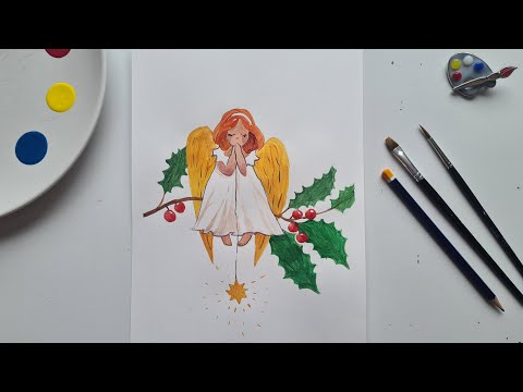Видео: Рисуем Рождественского ангела! Как просто нарисовать ангелочка!