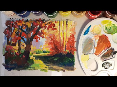 Видео: Покроково малюємо осінній пейзаж/Paint an autumn landscape using gouache
