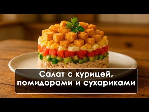 Видео: Салат с курицей, помидорами и сухариками — лёгкий, яркий и с хрустом!