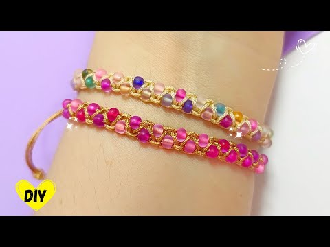Видео: 🧵 Необычный браслет, который вы захотите сделать во всех цветах! Браслет с плоским узлом и бусинами