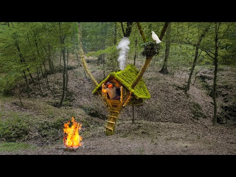 Видео: Строительство тёплого и уютного домика на дереве | Лесной домик Bushcraft, убежище для выживания,