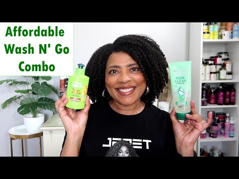Видео: ДОСТУПНЫЙ Wash N' Go с Garnier Sleek & Shine несмываемый + Pure Clean гель сильной фиксации / Nat...