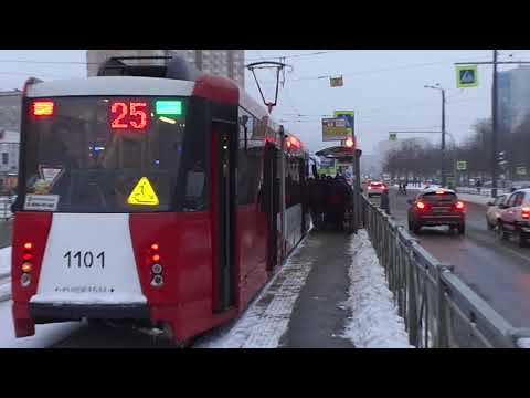 Видео: Трамвай Санкт-Петербурга 8-135: ЛВС-2005 б.1101 по №25 (02.02.18)