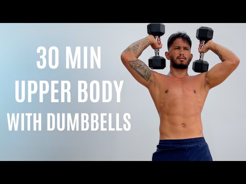 Видео: 30-минутная тренировка верхней части тела с гантелями — все упражнения стоя